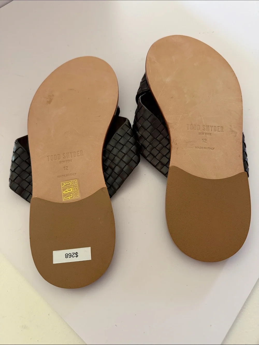 Todd Snyder Woven Crisscross Brown Leather Slide Sandals Sz 12.  Tub8